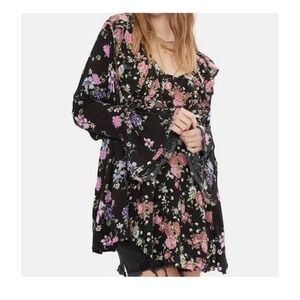 Free People Loretta Floral Ruffled Flounce SleevesTunic Dress M Flowy Feminine